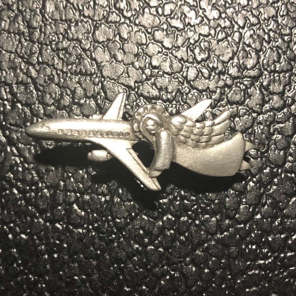 3/$40 JJ Jonette Jewelry Pewter 'Angel & Plane' Tac Pin ~ Protector of Travel